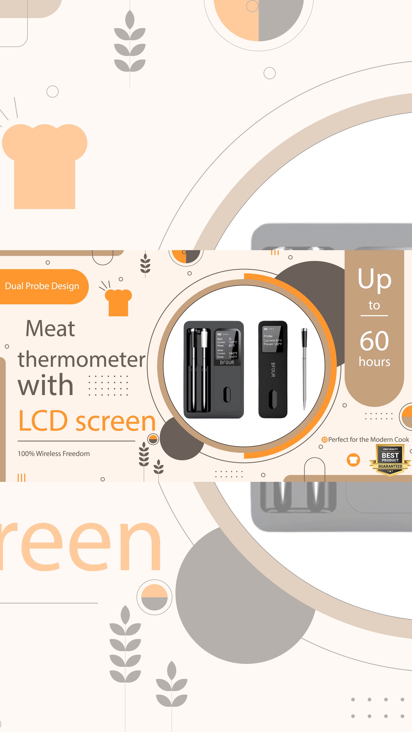 Meat thermometer with LCD screen