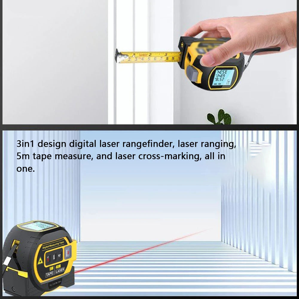 3 in 1 laser rangefinder 5m tape measure with LCD display