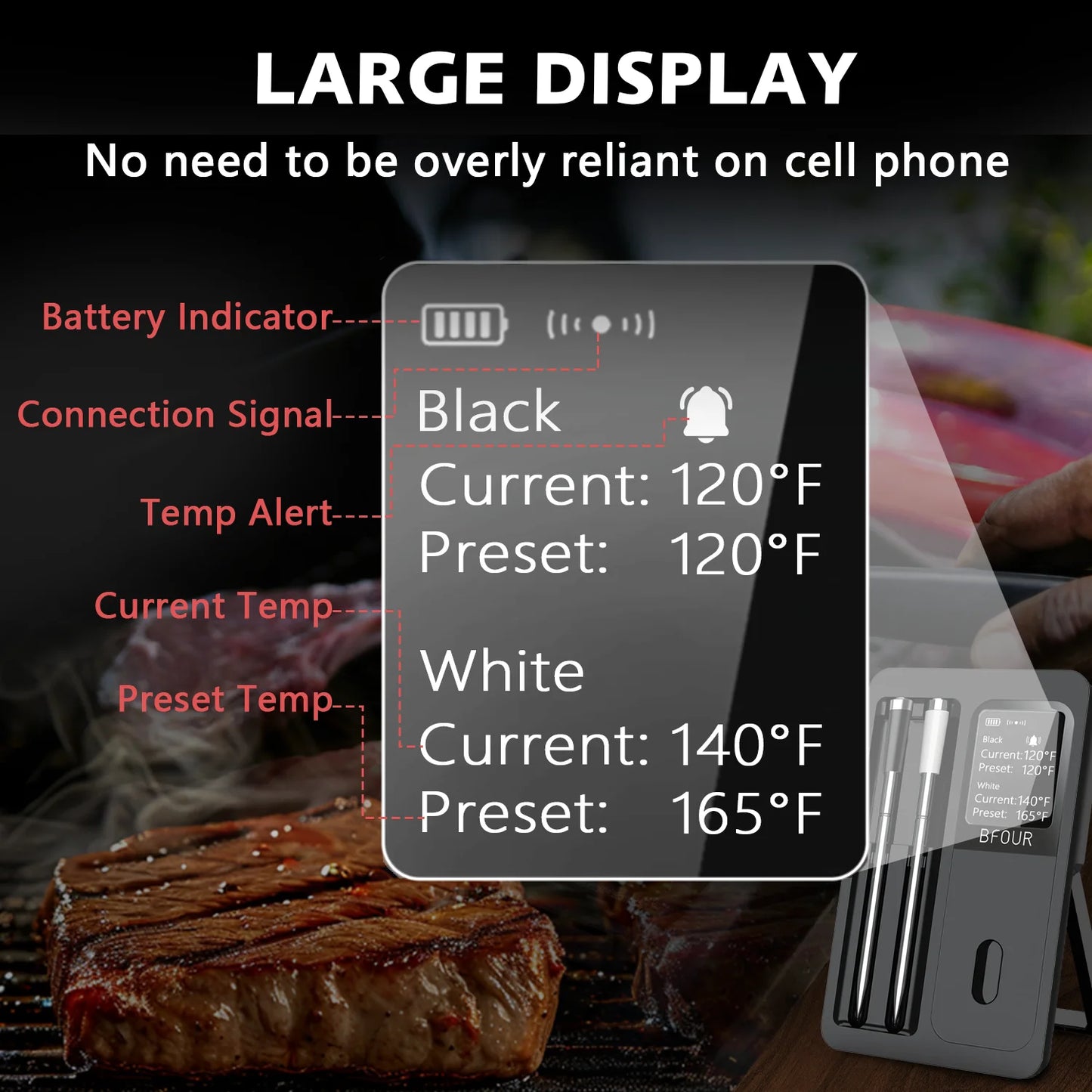 Meat thermometer with LCD screen