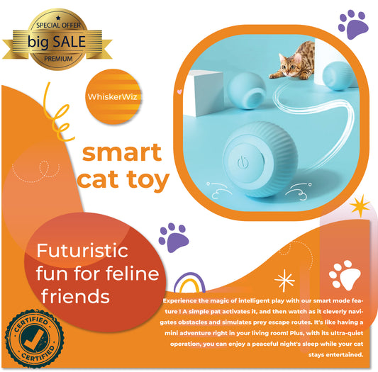 "WhiskerWiz™: Futuristic fun for feline friends - The ultimate smart cat toy!"